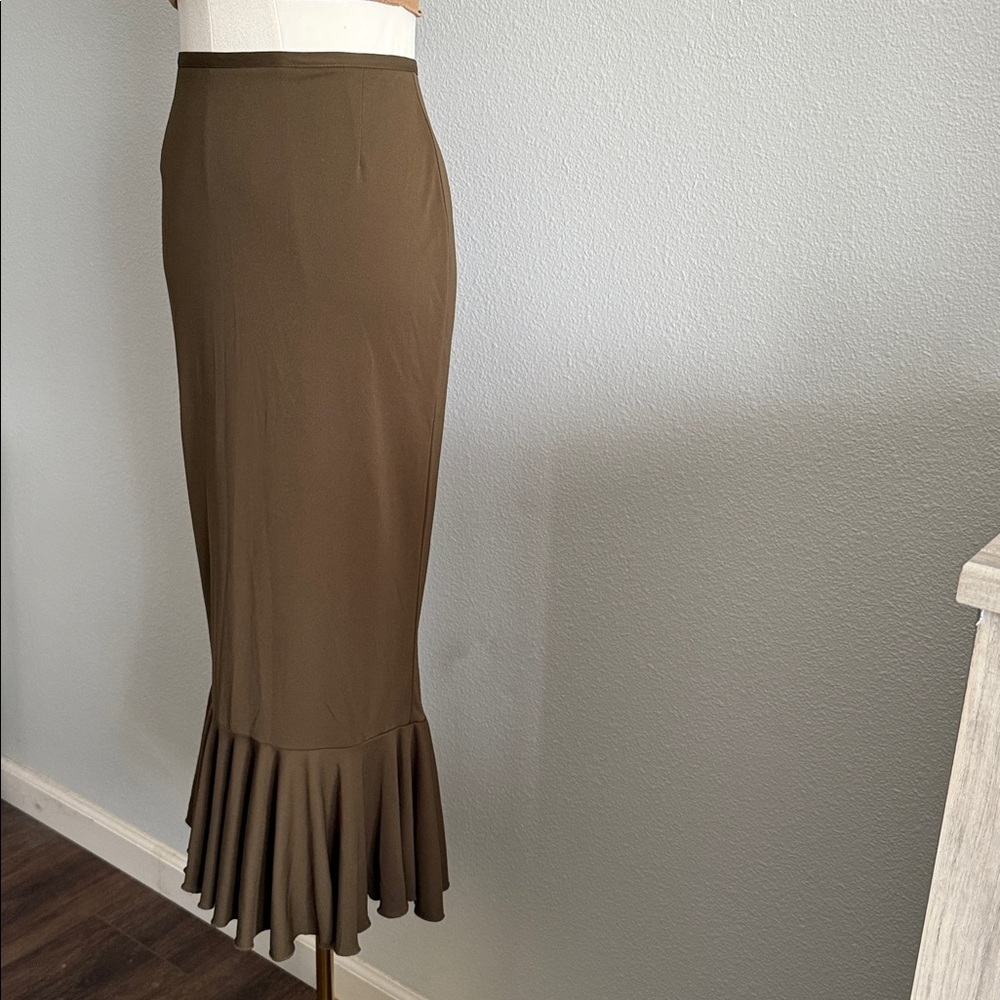 Vintage Taiga Paris Olive Green Midi Skirt Size Small - Picture 4 of 9
